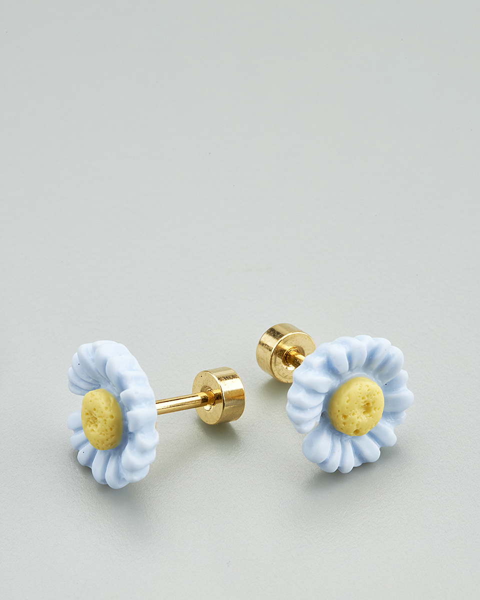 Sequoia Παιδικό Υποαλλεργικό Επιχρυσωμένο Ατσάλινο Σκουλαρίκι Ζέρμπερα Γαλάζιο