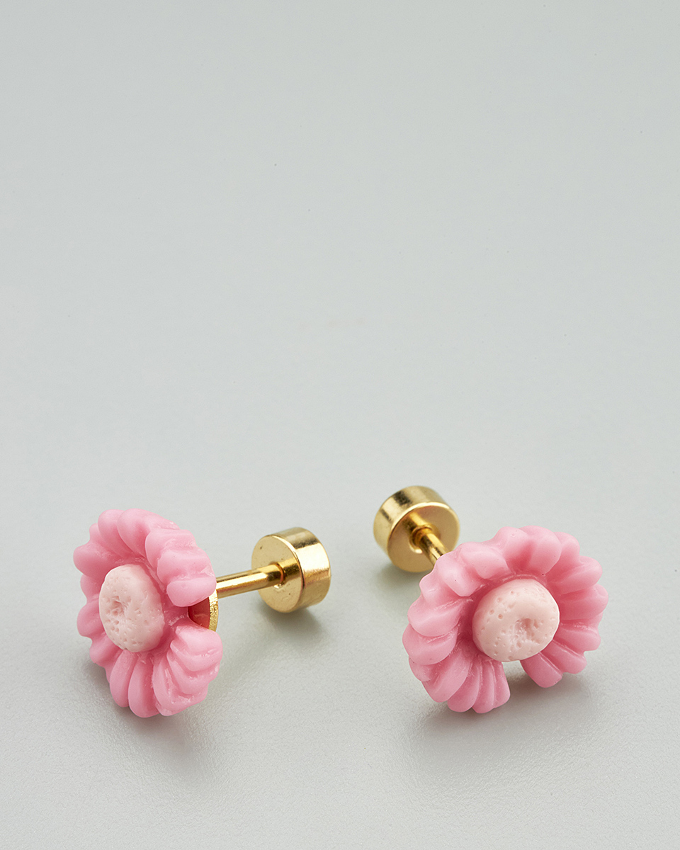 Sequoia Παιδικό Υποαλλεργικό Επιχρυσωμένο Ατσάλινο Σκουλαρίκι Ζέρμπερα Φούξια