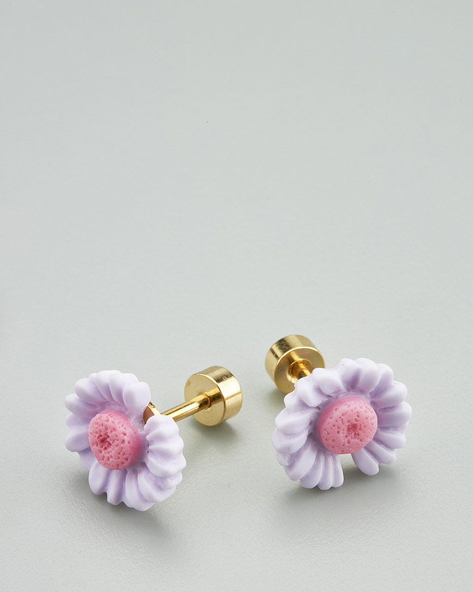 Sequoia Παιδικό Υποαλλεργικό Επιχρυσωμένο Ατσάλινο Σκουλαρίκι Ζέρμπερα Λιλά