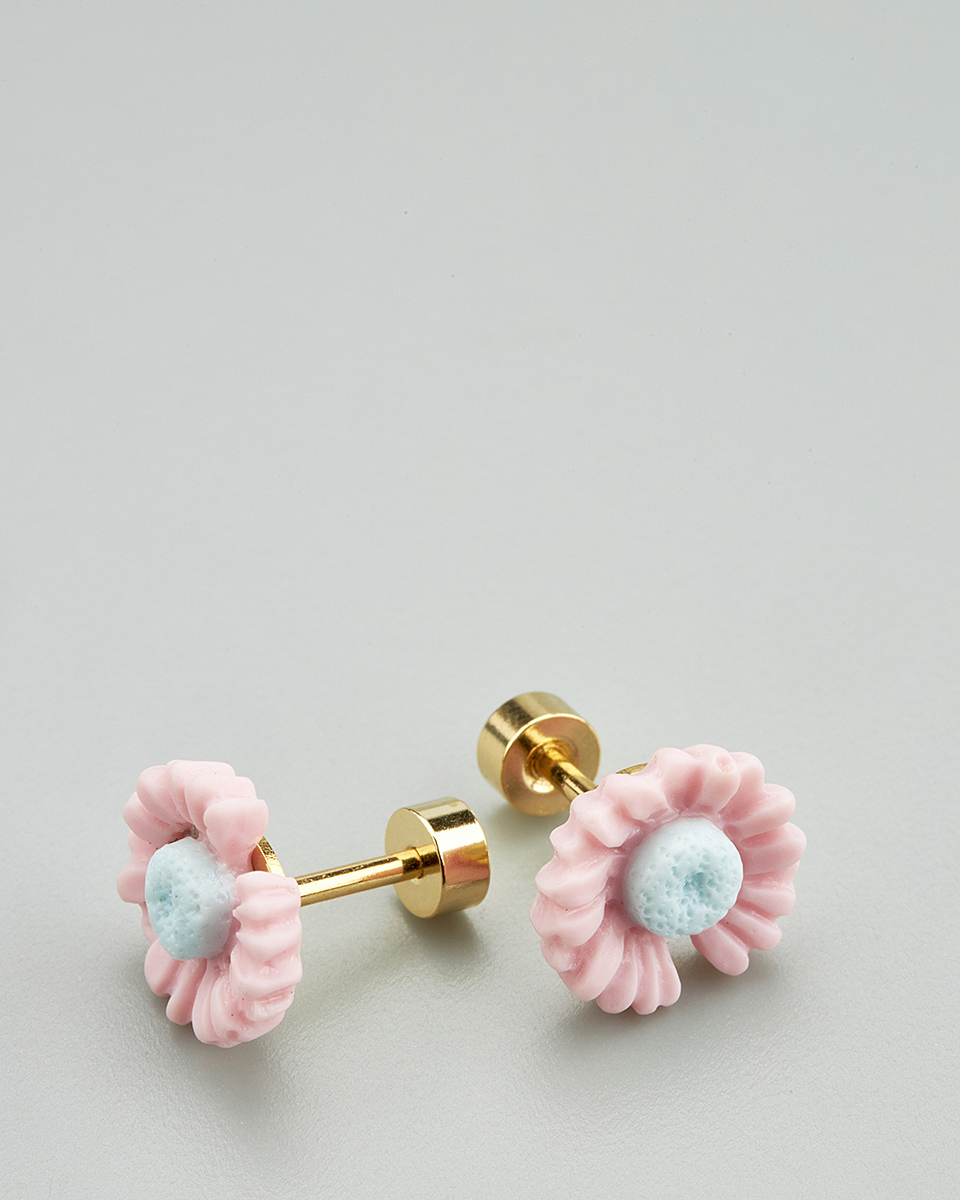 Sequoia Παιδικό Υποαλλεργικό Επιχρυσωμένο Ατσάλινο Σκουλαρίκι Ζέρμπερα Ροζ