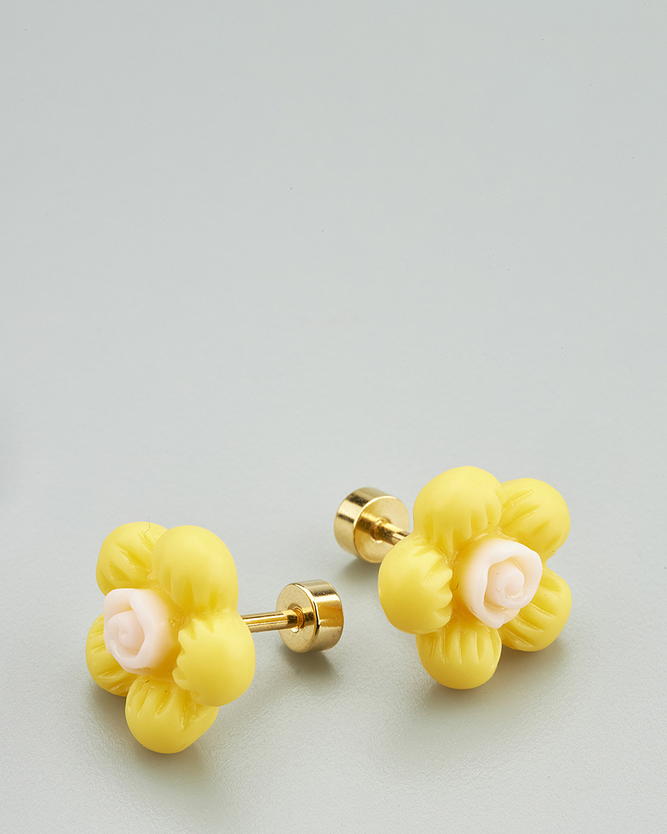 Sequoia Παιδικό Υποαλλεργικό Επιχρυσωμένο Ατσάλινο Σκουλαρίκι Λουλούδι Κίτρινο