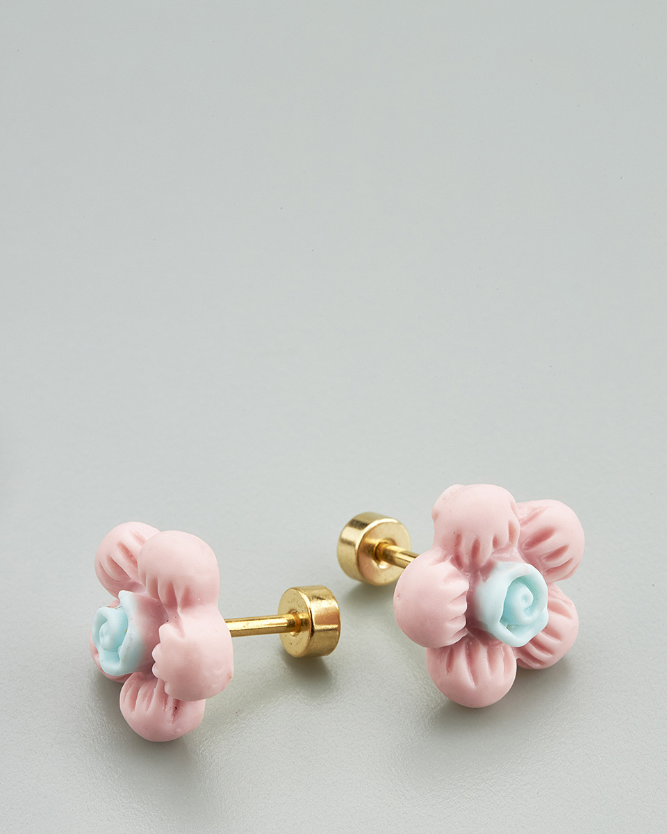 Sequoia Παιδικό Υποαλλεργικό Επιχρυσωμένο Ατσάλινο Σκουλαρίκι ροζ