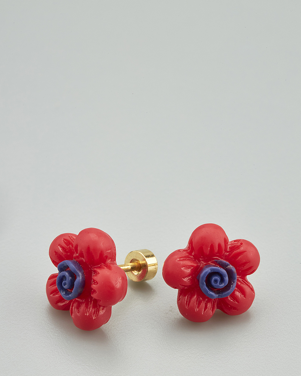 Sequoia Παιδικό Υποαλλεργικό Επιχρυσωμένο Ατσάλινο Σκουλαρίκι Λουλούδι Κόκκινο