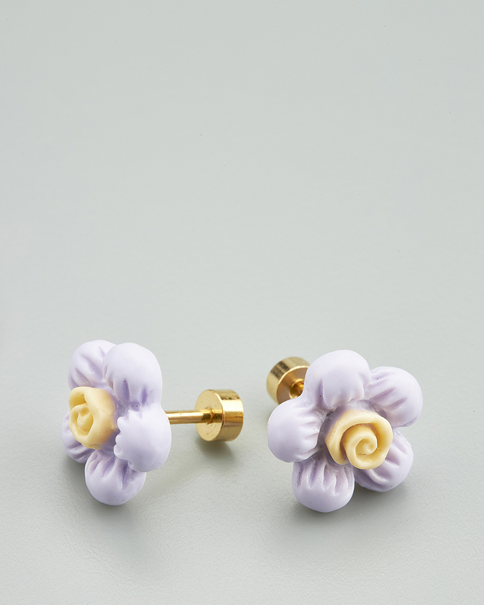 Sequoia Παιδικό Υποαλλεργικό Επιχρυσωμένο Ατσάλινο Σκουλαρίκι Λουλούδι Λιλά