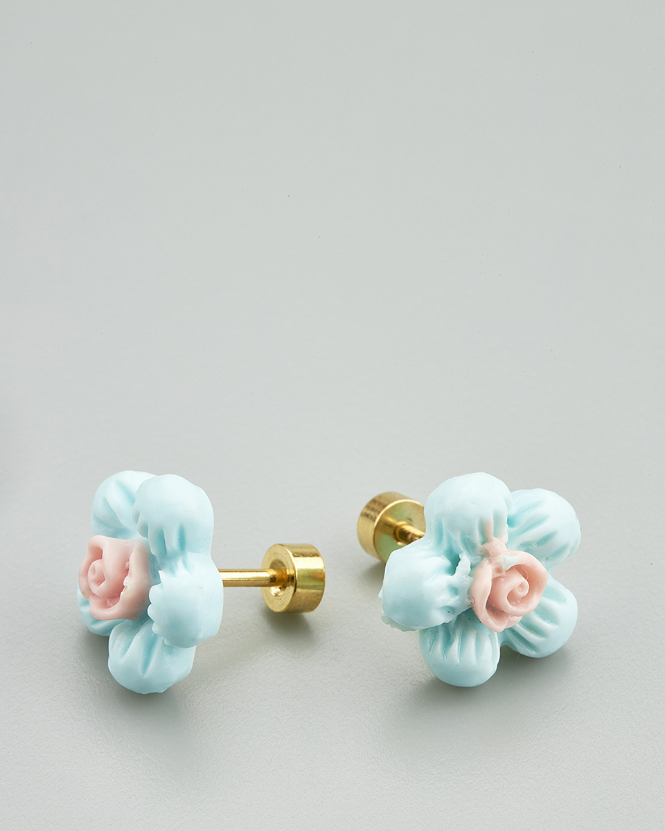 Sequoia Παιδικό Υποαλλεργικό Επιχρυσωμένο Ατσάλινο Σκουλαρίκι Λουλούδι γαλάζιο