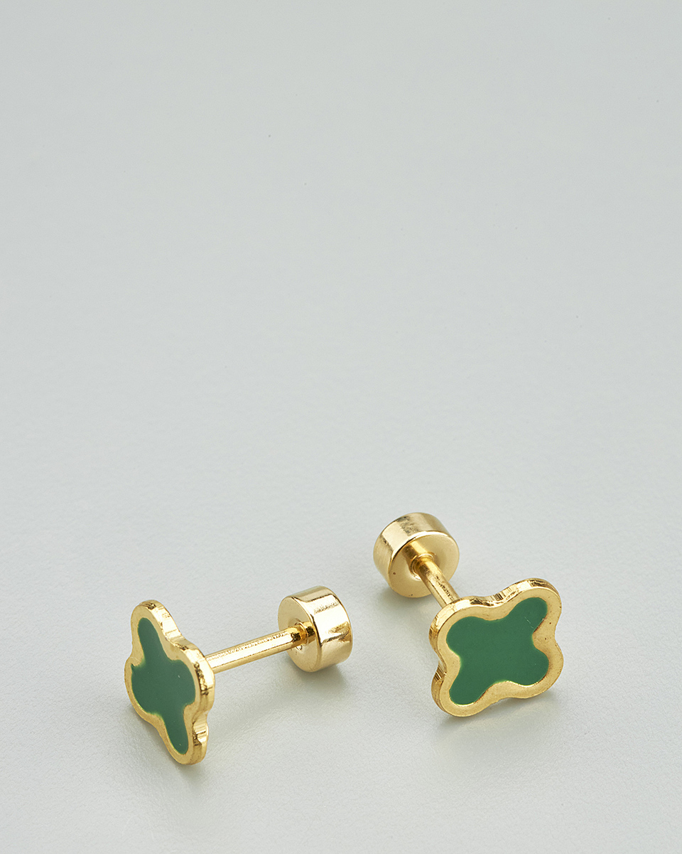 Sequoia Παιδικό Υποαλλεργικό Επιχρυσωμένο Ατσάλινο Σκουλαρίκι Σταυρός Πράσινο