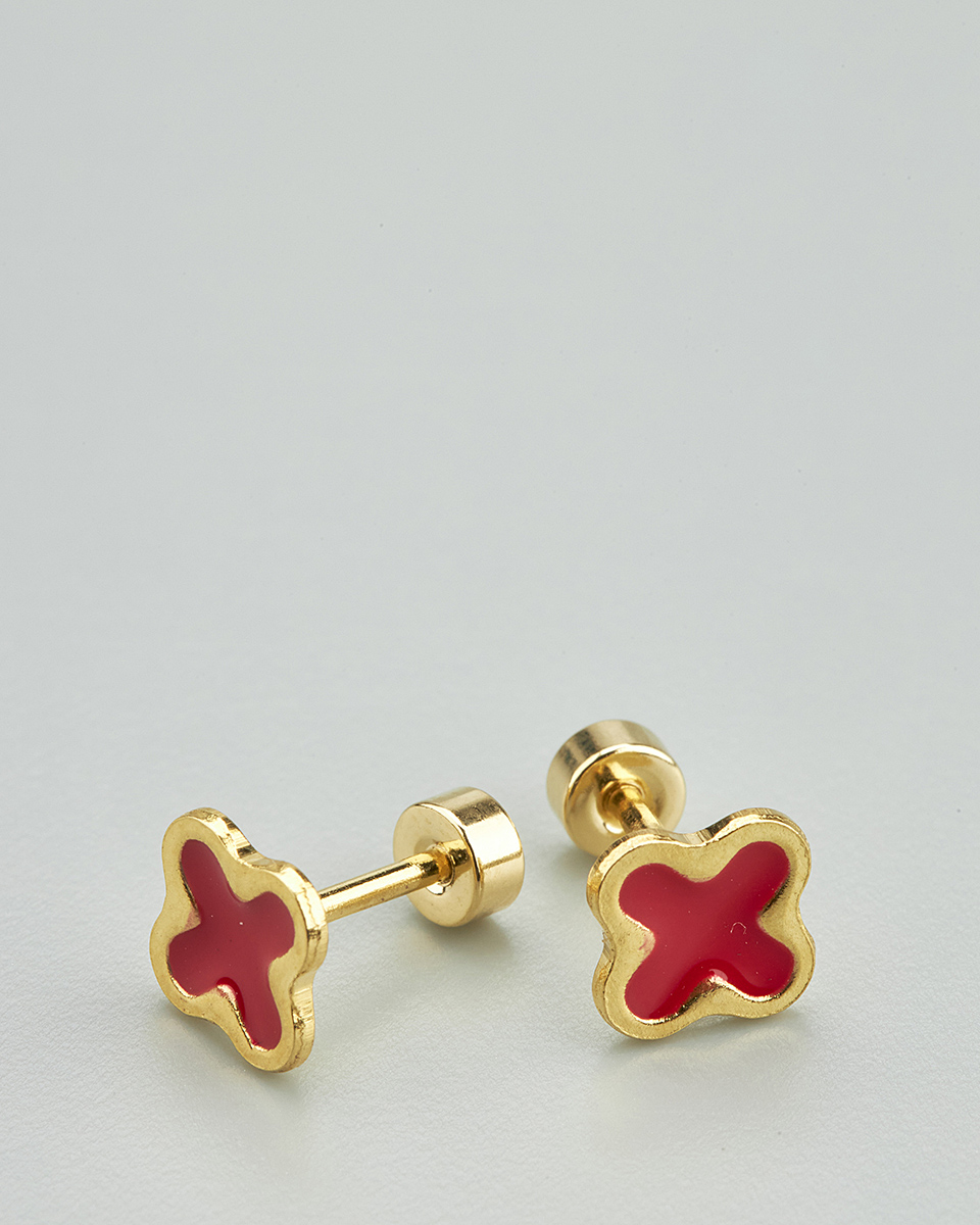 Sequoia Παιδικό Υποαλλεργικό Επιχρυσωμένο Ατσάλινο Σκουλαρίκι Σταυρός Κόκκινο