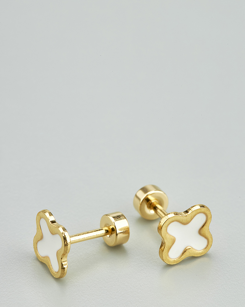 Sequoia Παιδικό Υποαλλεργικό Επιχρυσωμένο Ατσάλινο Σκουλαρίκι Σταυρός Άσπρο