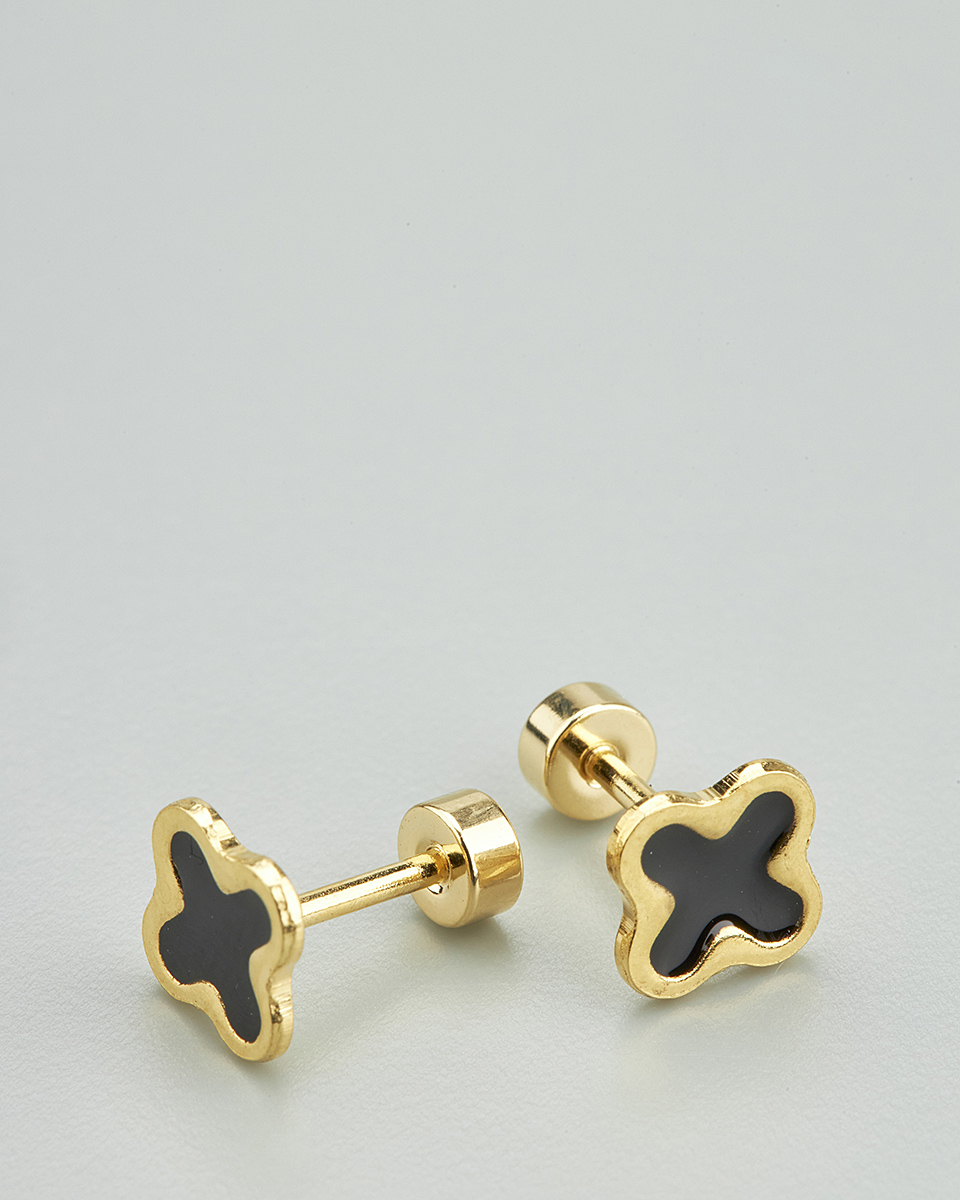 Sequoia Παιδικό Υποαλλεργικό Επιχρυσωμένο Ατσάλινο Σκουλαρίκι Σταυρός Μαύρο