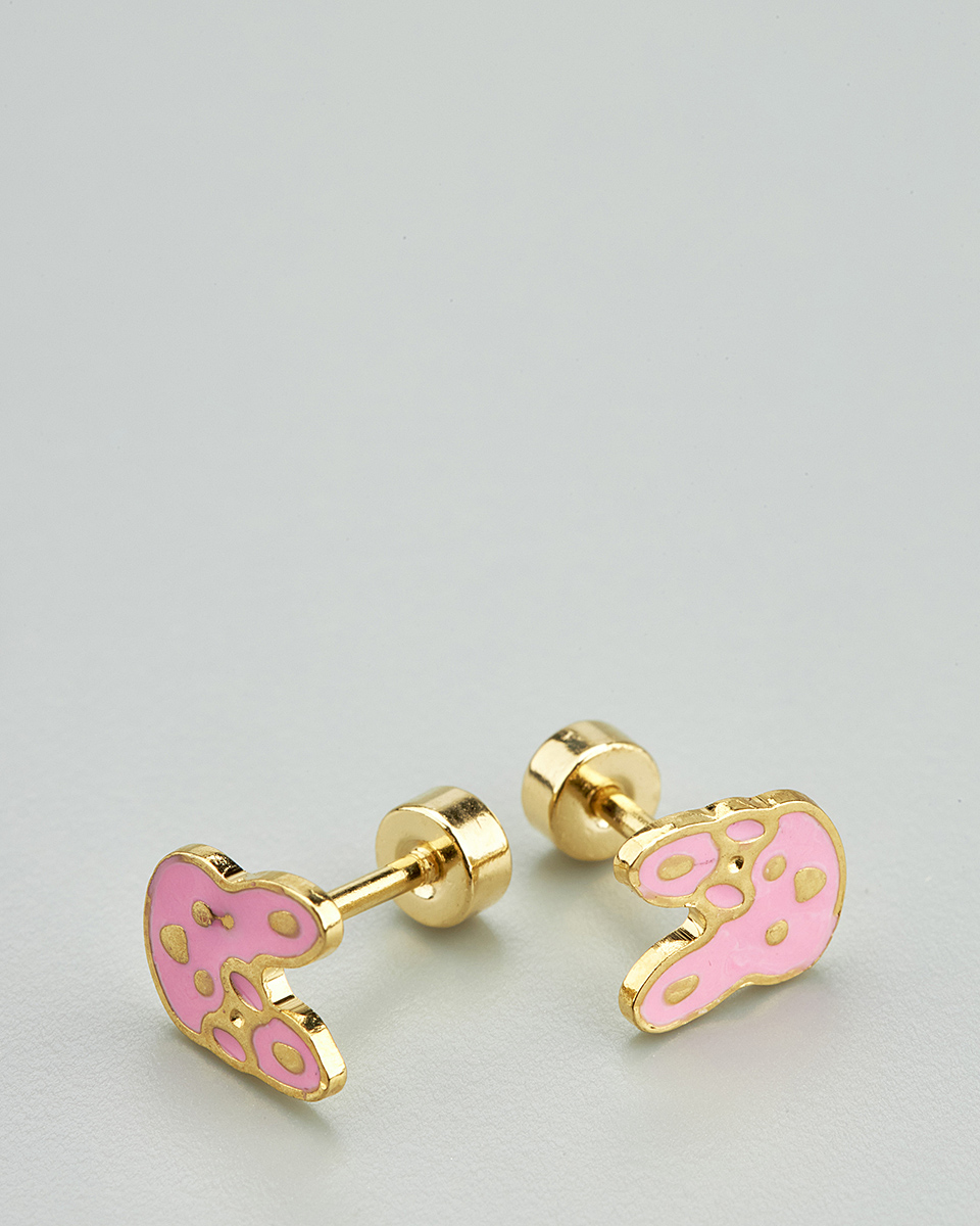 Sequoia Παιδικό Υποαλλεργικό Επιχρυσωμένο Ατσάλινο Σκουλαρίκι Λαγουδάκι Ροζ