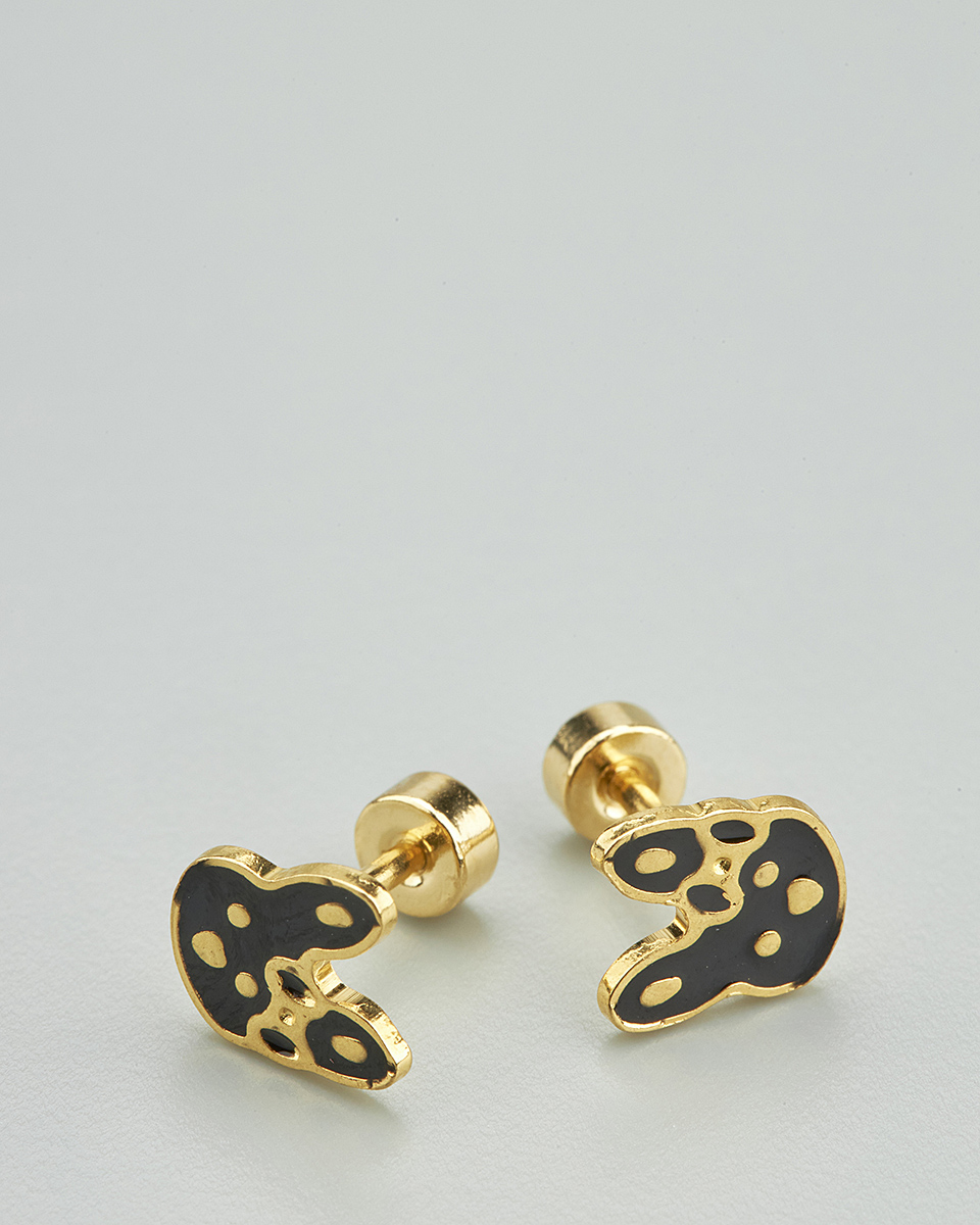 Sequoia Παιδικό Υποαλλεργικό Επιχρυσωμένο Ατσάλινο Σκουλαρίκι Λαγουδάκι Μαύρο