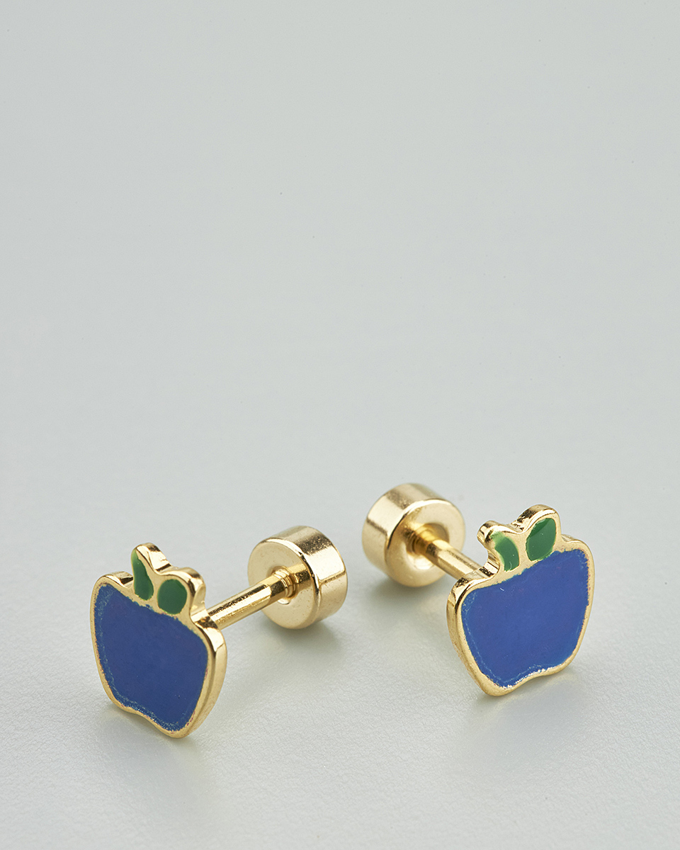 Sequoia Παιδικό Υποαλλεργικό Επιχρυσωμένο Ατσάλινο Σκουλαρίκι Μήλο Μπλε