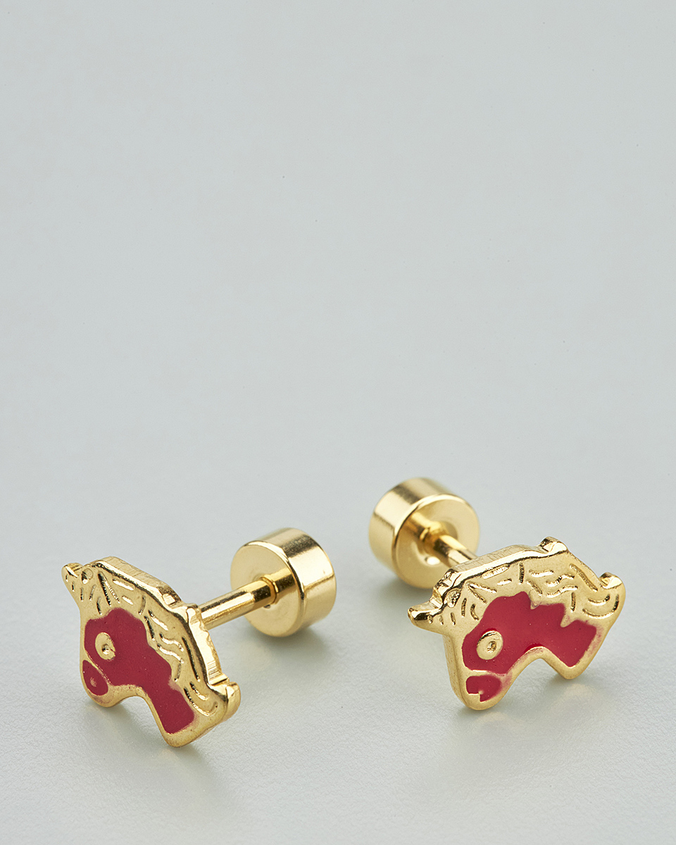 Sequoia Παιδικό Υποαλλεργικό Επιχρυσωμένο Ατσάλινο Σκουλαρίκι Μονόκερος Κόκκινο