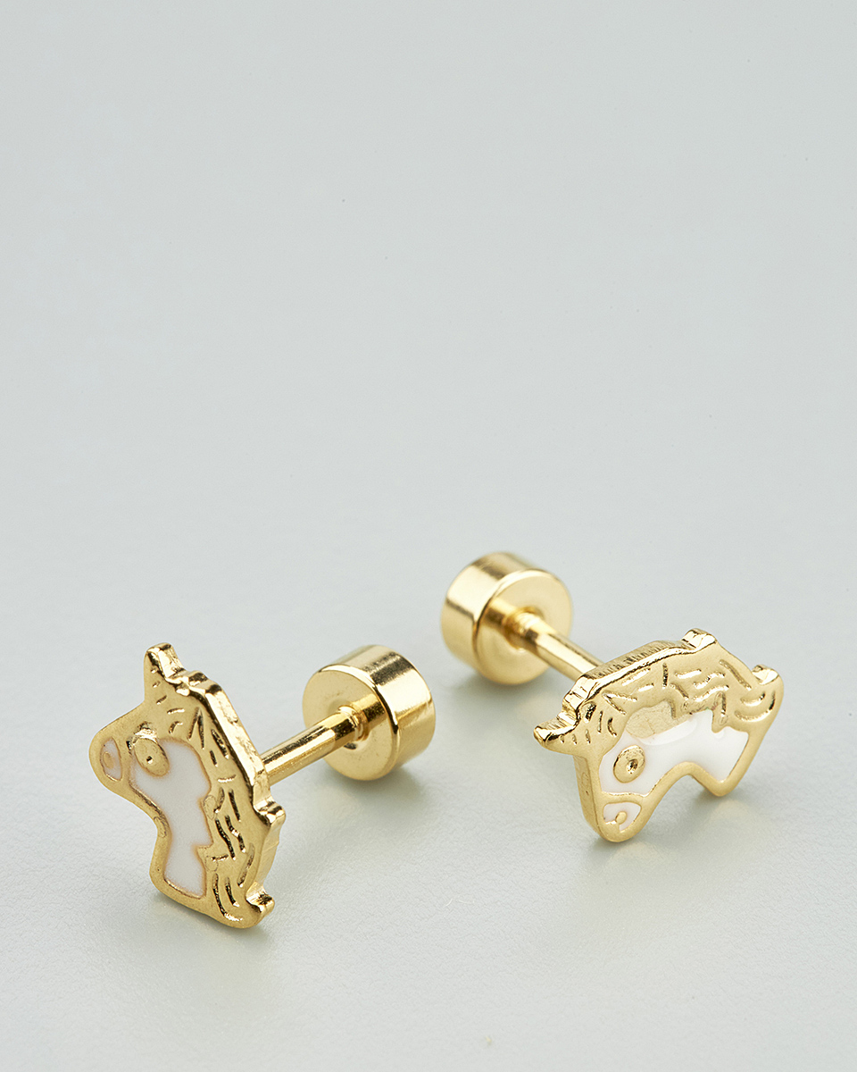 Sequoia Παιδικό Υποαλλεργικό Επιχρυσωμένο Ατσάλινο Σκουλαρίκι Μονόκερος Άσπρο