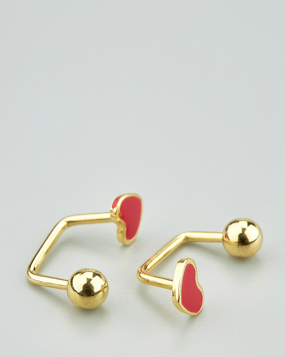 Sequoia Παιδικό Υποαλλεργικό Επιχρυσωμένο Ατσάλινο Σκουλαρίκι ear cuff Καρδιά Κόκκινο