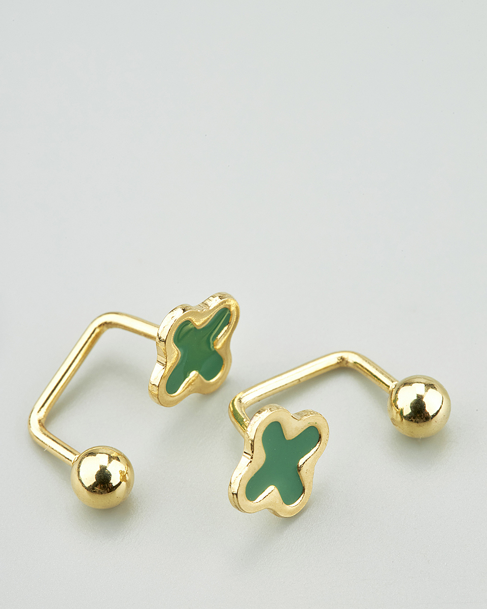 Sequoia Παιδικό Υποαλλεργικό Επιχρυσωμένο Ατσάλινο Σκουλαρίκι ear cuff Σταυρός πράσινο