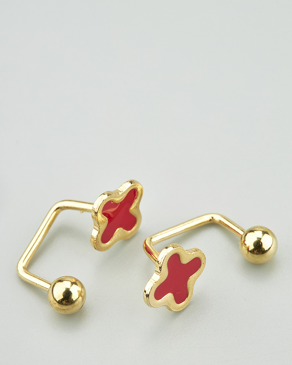 Sequoia Παιδικό Υποαλλεργικό Επιχρυσωμένο Ατσάλινο Σκουλαρίκι ear cuff Σταυρός κόκκινος