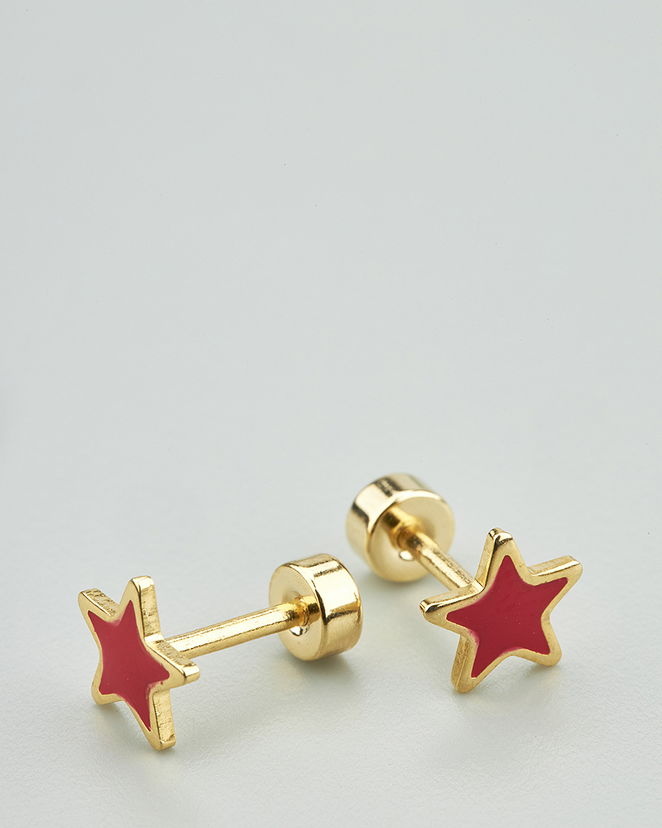 Sequoia Παιδικό Υποαλλεργικό Επιχρυσωμένο Ατσάλινο Σκουλαρίκι Αστέρι κόκκινο