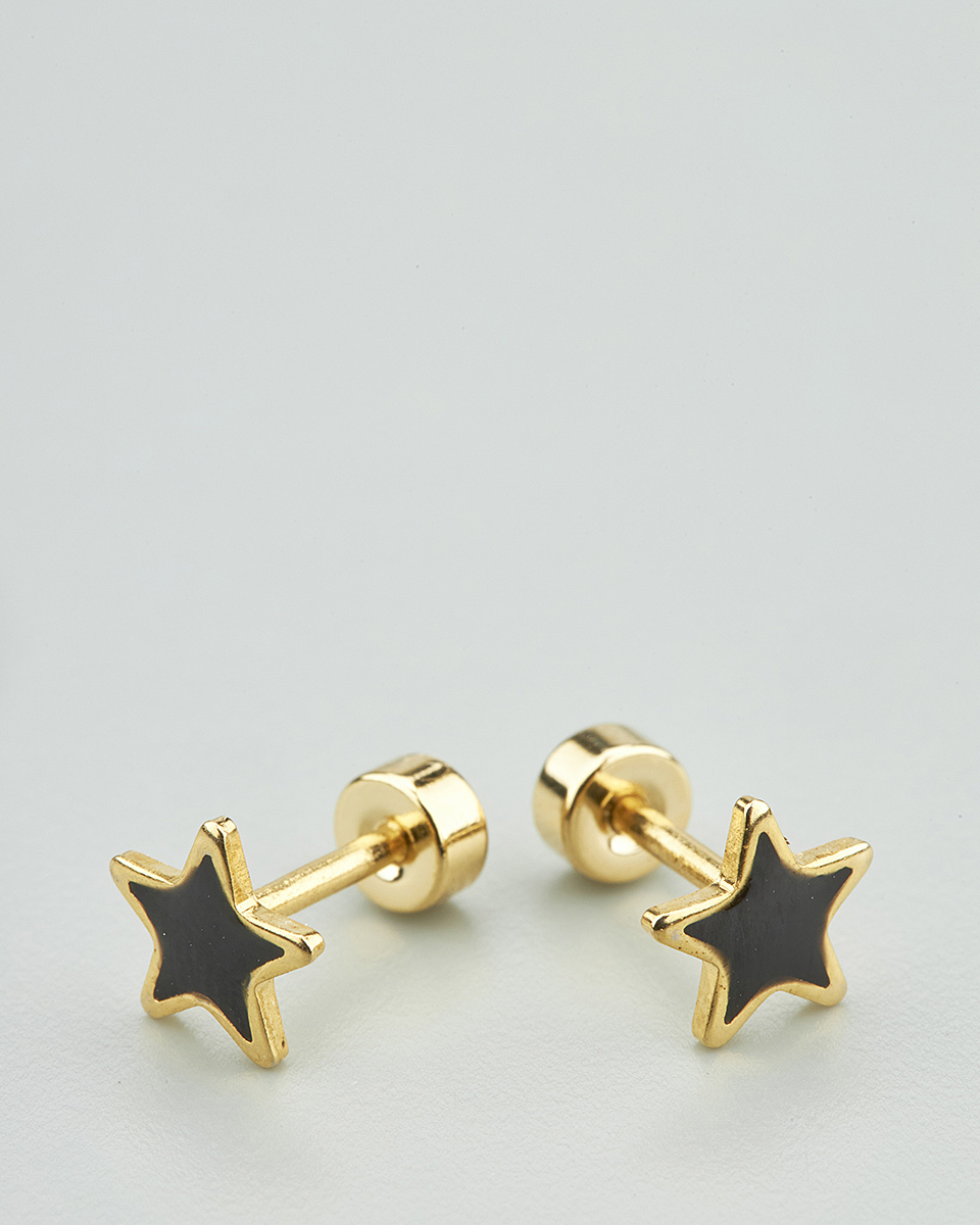 Sequoia Παιδικό Υποαλλεργικό Επιχρυσωμένο Ατσάλινο Σκουλαρίκι αστέρι μαύρο