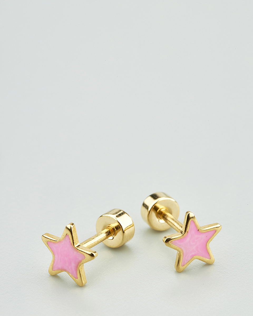 Sequoia Παιδικό Υποαλλεργικό Επιχρυσωμένο Ατσάλινο Σκουλαρίκι αστέρι άσπρο