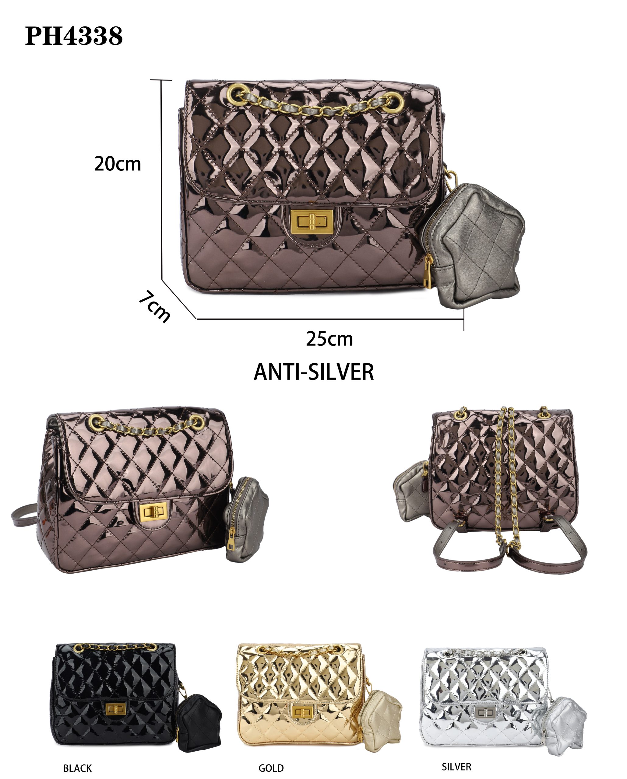 Γυναικεία Τσάντα Πλάτης Χιαστί Phil F PH4338 Ασημί