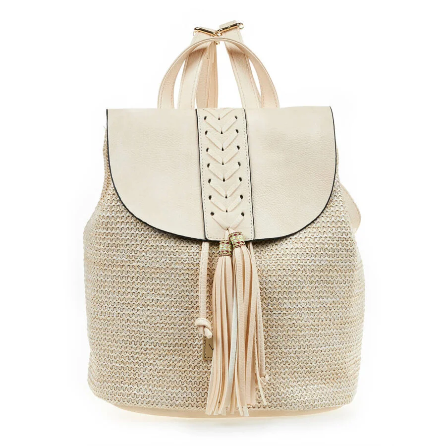 Verde Γυναικείο Ψάθινο Σακίδιο Πλάτης 48-0193 Εκρού
