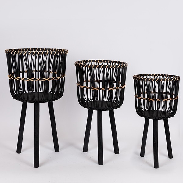 S/3 ΚΑΛΑΘΙΑ ΨΑΘΙΝΑ ΜΑΥΡΟ 37x37x65.5cm/ 32x32x57.5cm/ 27x27x47.5cm