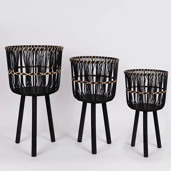 S/3 ΚΑΛΑΘΙΑ ΨΑΘΙΝΑ ΜΑΥΡΟ 37x37x65.5cm/ 32x32x57.5cm/ 27x27x47.5cm