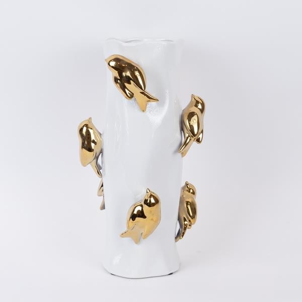 ΒΑΖΟ ΚΕΡΑΜΙΚΟ ΛΕΥΚΟ – ΧΡΥΣΟ 19.5×19.5×38.5cm