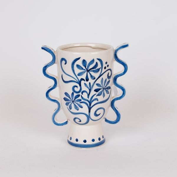 ΒΑΖΟ ΚΕΡΑΜΙΚΟ ΜΕ ΛΟΥΛΟΥΔΙΑ ΜΠΛΕ-ΛΕΥΚΟ 20.8x13x23.8cm