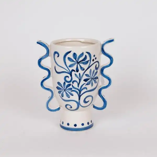 ΒΑΖΟ ΚΕΡΑΜΙΚΟ ΜΕ ΛΟΥΛΟΥΔΙΑ ΜΠΛΕ-ΛΕΥΚΟ 20.8x13x23.8cm