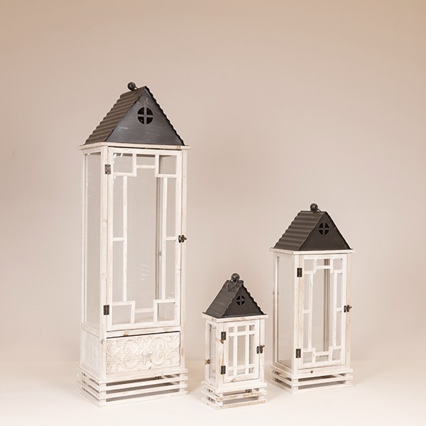 S/3 ΦΑΝΑΡΙΑ ΞΥΛΟ-ΜΕΤΑΛΛΙΚΗ ΟΡΟΦΗ ΛΕΥΚΟ-ΜΑΥΡΟ 34x26x113cm/ 27x20x69cm/ 20x13x43cm