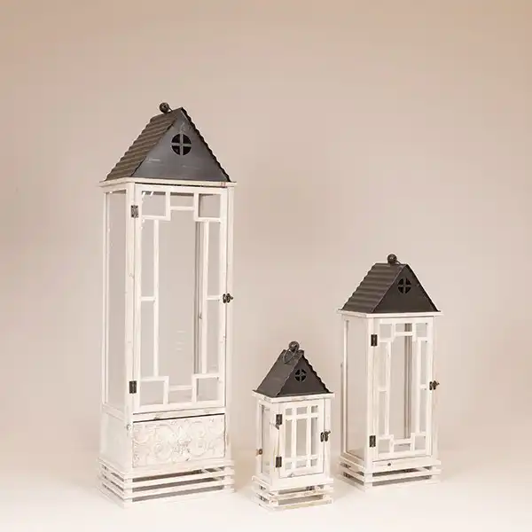 S/3 ΦΑΝΑΡΙΑ ΞΥΛΟ-ΜΕΤΑΛΛΙΚΗ ΟΡΟΦΗ ΛΕΥΚΟ-ΜΑΥΡΟ 34x26x113cm/ 27x20x69cm/ 20x13x43cm