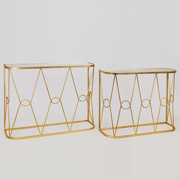 S/2 ΚΟΝΣΟΛΑ ΜΕΤΑΛΛΙΚΗ ΧΡΥΣΗ ΜΕ ΕΠΙΦΑΝΕΙΑ ΚΑΘΡΕΠΤΗ 100x30x75cm / 90×26.5x70cm