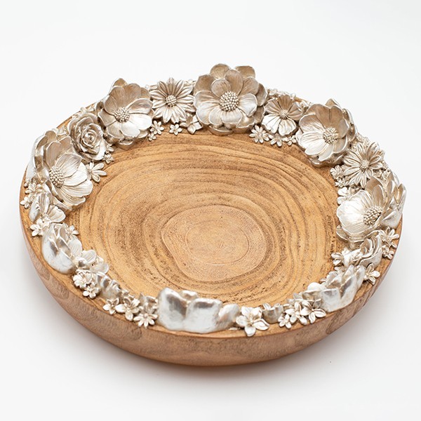 ΔΙΑΚΟΣΜΗΤΙΚΗ ΠΙΑΤΕΛΑ ΛΟΥΛΟΥΔΙΑ ΠΟΛΥΡΕΖΙΝ-ΞΥΛΟ ΦΥΣΙΚΟ-ΑΣΗΜΙ 29.3×29.3x7cm