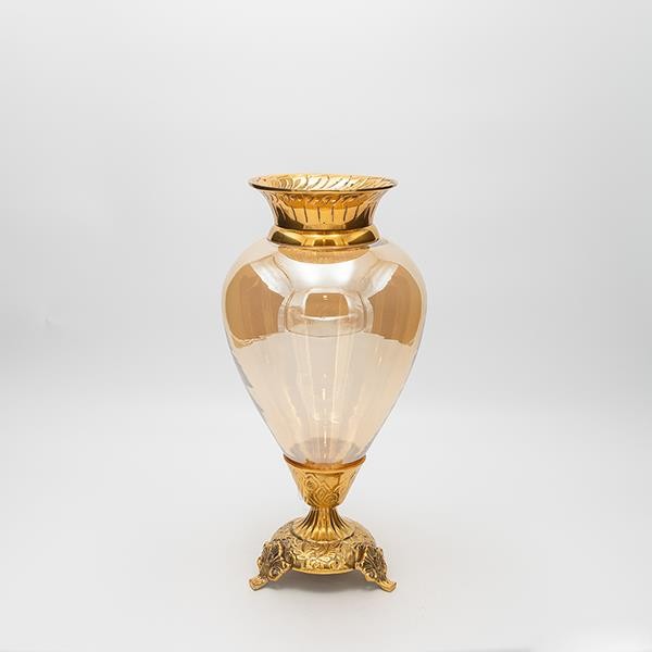 ΒΑΖΟ ΓΥΑΛΙΝΟ ΜΕ ΜΕΤΑΛΛΙΚΑ ΤΕΛΕΙΩΜΑΤΑ ΑΝΤΙΚΕ ΧΡΥΣΟ-ΜΕΛΙ ΓΥΑΛΙ 17x17x33cm