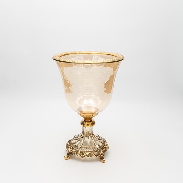 ΦΟΝΤΑΝΙΕΡΑ ΓΥΑΛΙΝΗ ΜΕ ΜΕΤΑΛΛΙΚΑ ΤΕΛΕΙΩΜΑΤΑ ΑΝΤΙΚΕ ΧΡΥΣΟ-ΜΕΛΙ ΓΥΑΛΙ 19x19x27cm