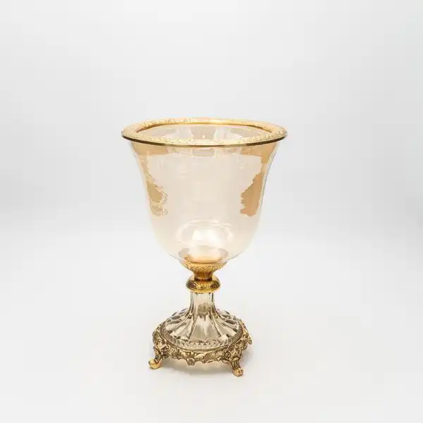 ΦΟΝΤΑΝΙΕΡΑ ΓΥΑΛΙΝΗ ΜΕ ΜΕΤΑΛΛΙΚΑ ΤΕΛΕΙΩΜΑΤΑ ΑΝΤΙΚΕ ΧΡΥΣΟ-ΜΕΛΙ ΓΥΑΛΙ 19x19x27cm