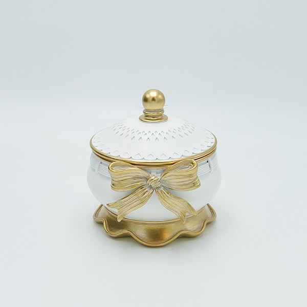 ΜΠΙΖΟΥΤΙΕΡΑ ΑΝΤΙΚΕ ΜΕ ΦΙΟΓΚΟ ΠΟΛΥΡΕΖΙΝ ΛΕΥΚΟ-ΧΡΥΣΟ 13.5×12.5×12.5cm