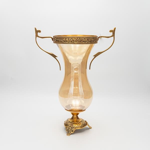 ΒΑΖΟ ΓΥΑΛΙΝΟ ΜΕ ΜΕΤΑΛΛΙΚΑ ΤΕΛΕΙΩΜΑΤΑ ΑΝΤΙΚΕ ΧΡΥΣΟ-ΜΕΛΙ ΓΥΑΛΙ 27x16x38cm