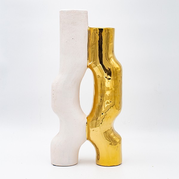 ΒΑΖΟ ΣΤΕΝΟ ΚΕΡΑΜΙΚΟ ΛΕΥΚΟ-ΧΡΥΣΟ 17.5x7x37.5cm