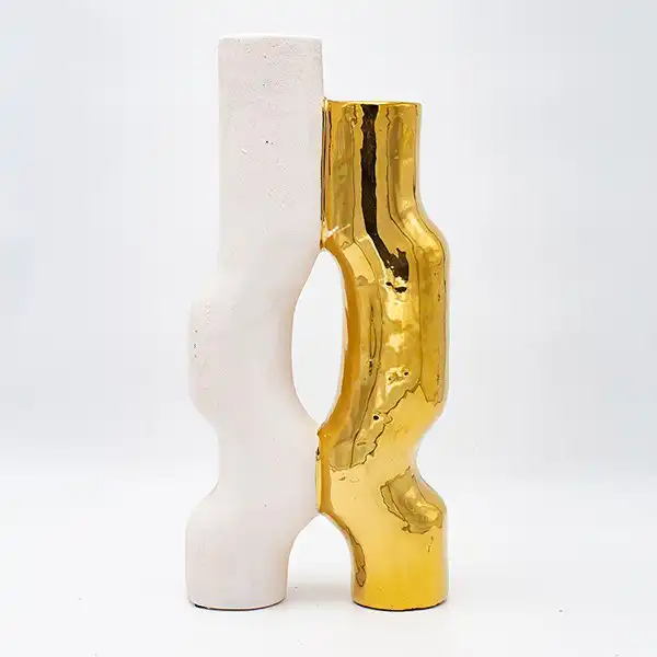 ΒΑΖΟ ΣΤΕΝΟ ΚΕΡΑΜΙΚΟ ΛΕΥΚΟ-ΧΡΥΣΟ 17.5x7x37.5cm