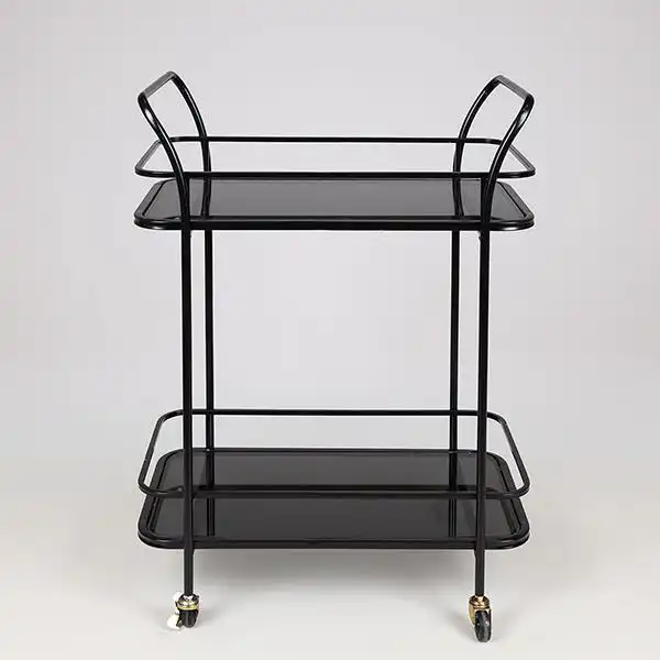 ΤΡΟΛΕΙ ΜΕΤΑΛΛΙΚΟ ΜΑΥΡΟ ME ΓΥΑΛΙ KAI ΡΟΔΑΚΙΑ 54x33x84cm