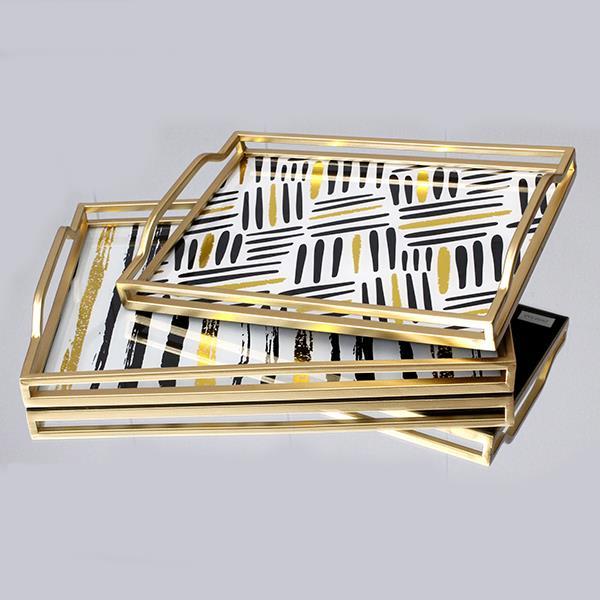 S/2 ΔΙΣΚΟΣ ΜΕΤΑΛΛΙΚΟΣ ΜΕ ΓΥΑΛΙ ΧΡΥΣΟΣ 40x30x5.5cm / 35x25x4.5cm