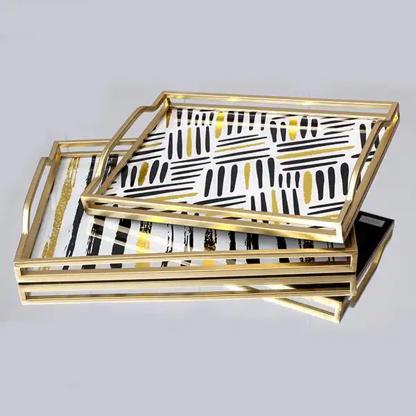 S/2 ΔΙΣΚΟΣ ΜΕΤΑΛΛΙΚΟΣ ΜΕ ΓΥΑΛΙ ΧΡΥΣΟΣ 40x30x5.5cm / 35x25x4.5cm