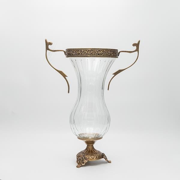 ΒΑΖΟ ΓΥΑΛΙΝΟ ΜΕ ΜΕΤΑΛΛΙΚΑ ΤΕΛΕΙΩΜΑΤΑ ΑΝΤΙΚΕ ΧΡΥΣΟ-ΔΙΑΦΑΝΕΣ ΓΥΑΛΙ 27x16x38cm