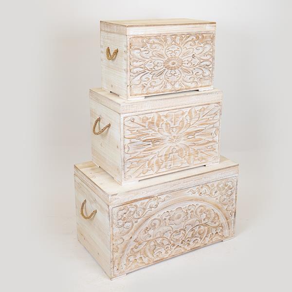 S/3 ΜΠΑΟΥΛΑ ΞΥΛΙΝΑ ΛΕΥΚΑ ΜΕ ΣΧΕΔΙΑ 72×40.5x41cm/ 55.5×33.5×36.5cm/ 47.5×26.5x31cm