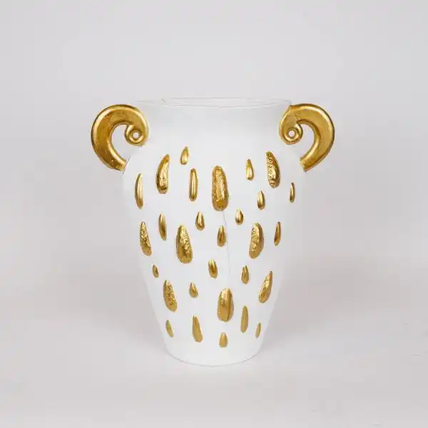 ΒΑΖΟ ΚΕΡΑΜΙΚΟ ΛΕΥΚΟ-ΧΡΥΣΟ 33.5×15.2×37.5cm