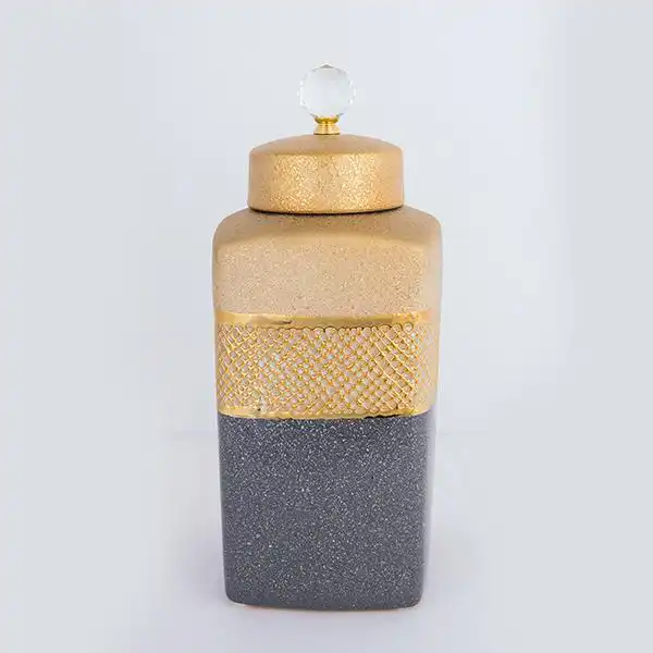 ΒΑΖO ΜΕ ΚΑΠΑΚΙ ΚΕΡΑΜΙΚΟ ΓΚΡΙ – ΧΡΥΣΟ 16.5×16.5x36cm