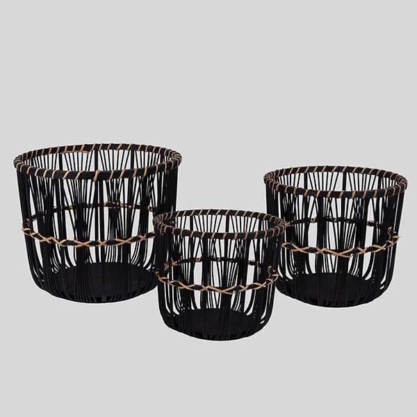 S/3 ΚΑΛΑΘΙΑ ΨΑΘΙΝΑ ΜΑΥΡΑ 36.5×36.5x30cm/ 31.5×31.5×26.5cm/ 26.5×26.5x23cm